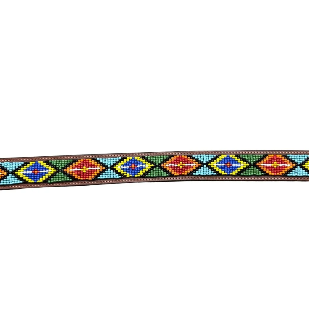 VTG GAP Beaded Leather Belt Sz 34 Mens USA Made Southwestern Western Multicolor